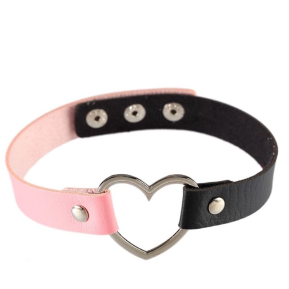 TWO Vegan Leather Heart Goth Choker